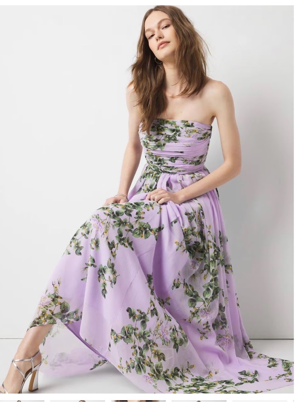 White House Black Market Strapless Chiffon Maxi Dress - Lilac Floral